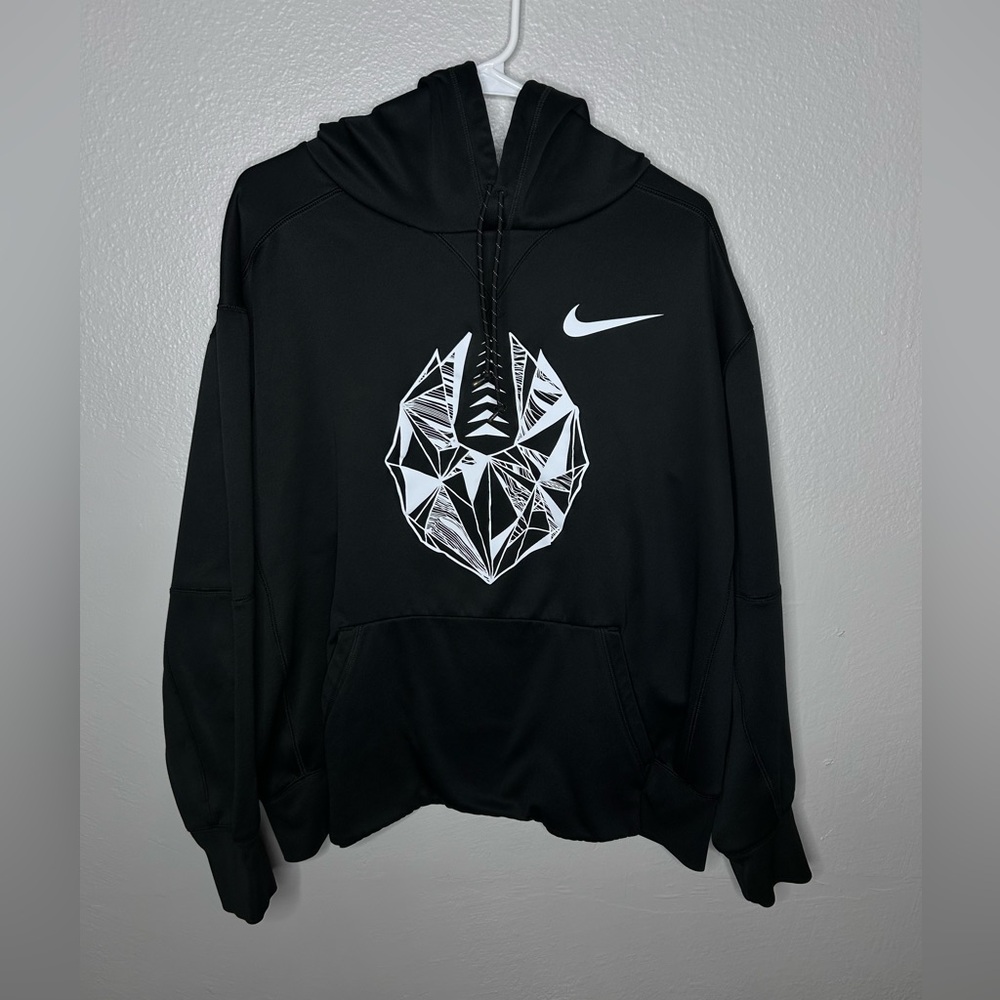 NIKE BLACK PULLOVER HOODIE WITH POCKETS FOOTBALL PRINT - Picture 2 of 5